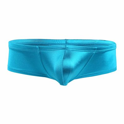 FEESHOW Men's Shiny Low Rise Bikini Briefs Bulge Pouch Cheeky Underwear Swimwear Blue Large (Waistline:28.0-38.5")