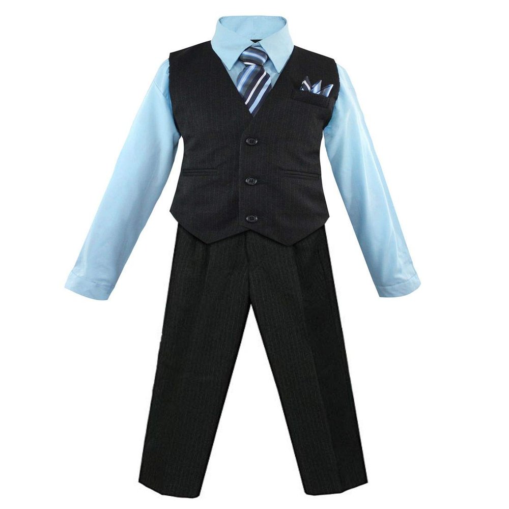 Luca Gabriel Toddler Boys' 4 Piece Pinstripe Vest Shirt Tie Pant and Hanky Set Sky Blue - 2t