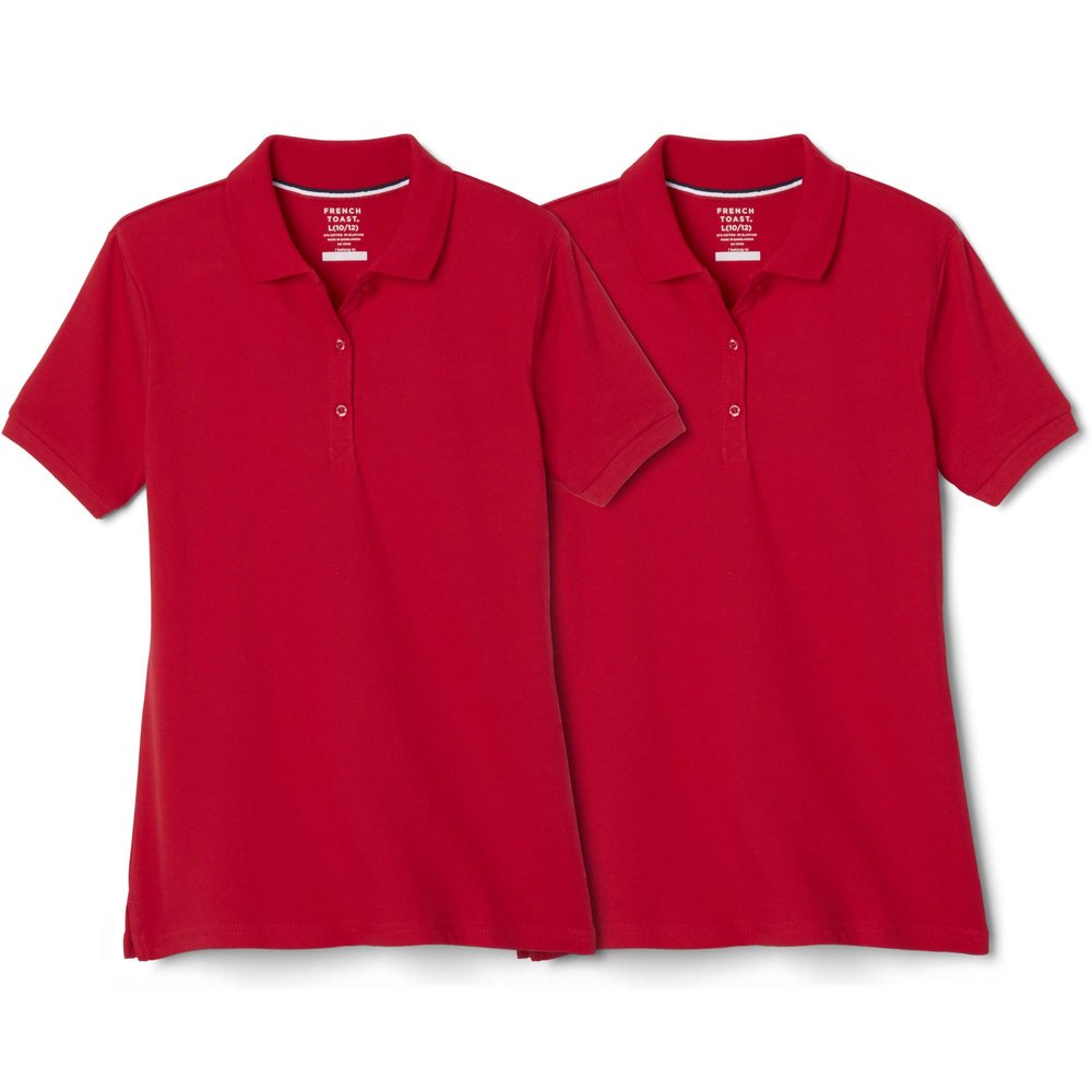 French Toast Girls 2 Pack Short Sleeve Stretch Piqu Polo, Red, XL(14/16)