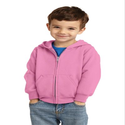 Port & Co Toddler Core Fleece Full-Zip Hooded Sweatshirt CAR78TZH, Candy Pink, 4T