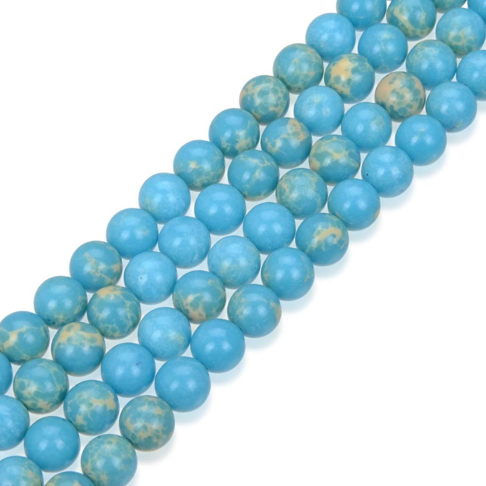 1 Strand Adabele Natural Turquoise Blue Impression Aqua Terra Jasper 8mm Round Loose Beads Sea Sediment Gemstone Spacer for Craft Jewelry Making (45-47pcs) GX4-8