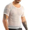 iiniim Men's Fitted Short Sleeve Muscle Top T-Shirt Workout See Thru Undershirt Grid Mesh Fishnet Clubwear White XL view 2