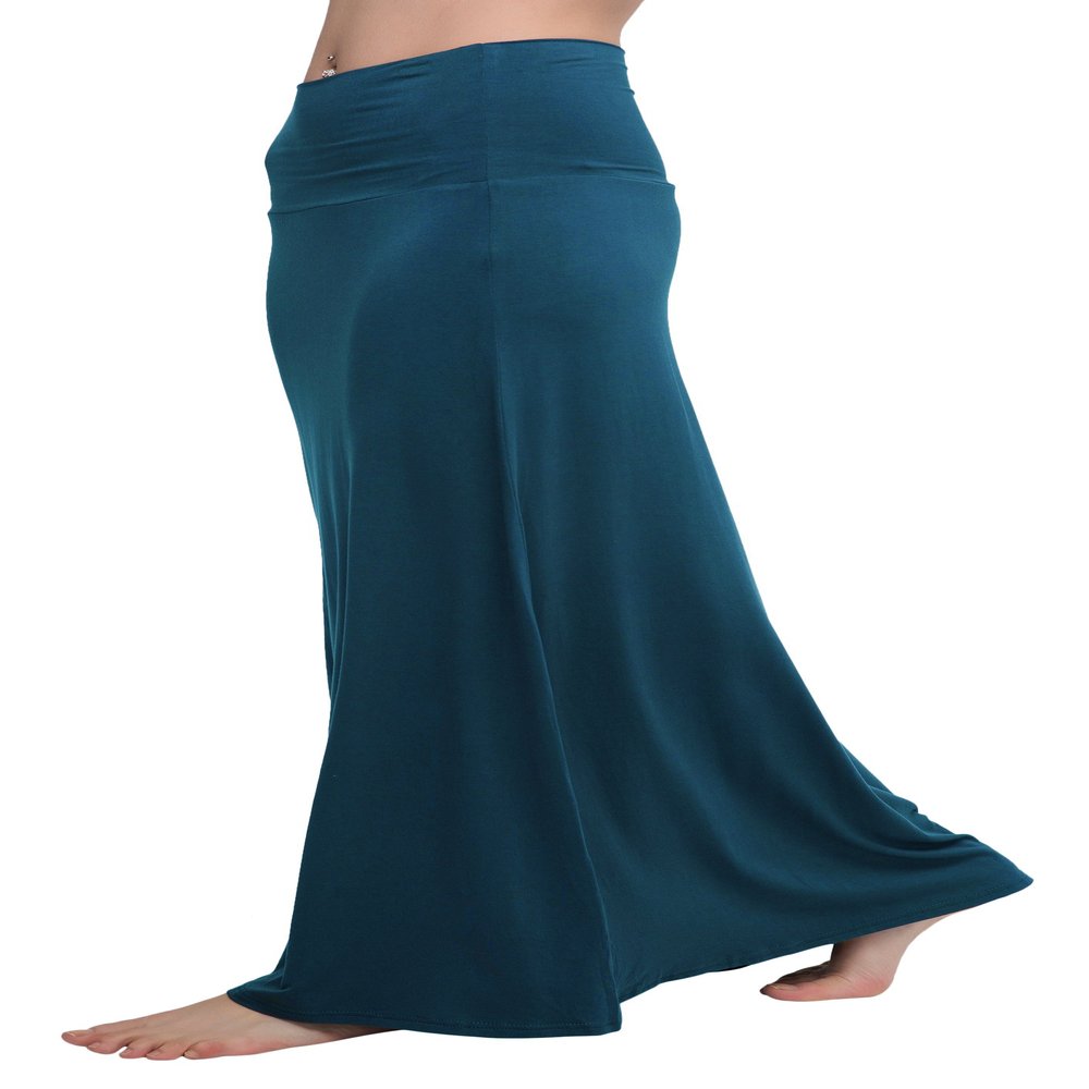 Urban CoCo Women's Stylish Spandex Comfy Fold-Over Flare Long Maxi Skirt (L, Steel Blue)