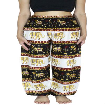 Banjamath Women's Smocked Waist Harem Hippie Boho Yoga Palazzo Casual Pants (M,Elephant Gold)