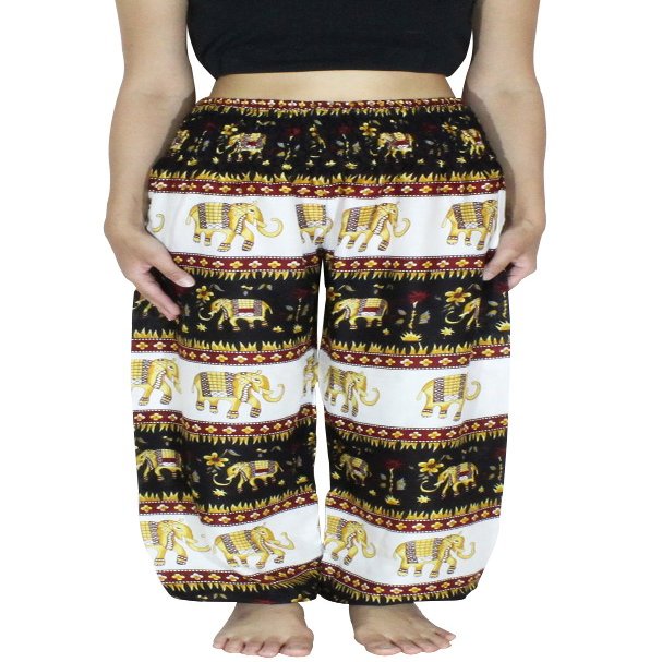 Banjamath Women's Smocked Waist Harem Hippie Boho Yoga Palazzo Casual Pants (M,Elephant Gold)