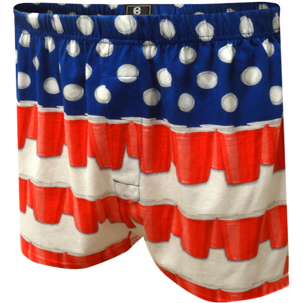 Briefly Stated Mens American Flag Beer Pong Boxer Shorts (Small) Red