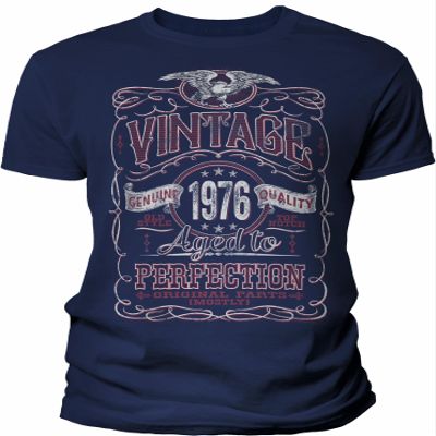 50th Birthday Gift Shirt for Men - Vintage 1976 Aged to Perfection - Navy-003-Sm