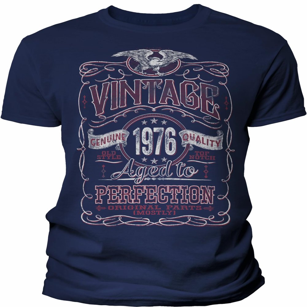 50th Birthday Gift Shirt for Men - Vintage 1976 Aged to Perfection - Navy-003-Sm