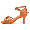 SWDZM Women's Latin Dance Shoes Satin Ballroom Salsa Performence Practice Dance Shoes,Heel-7CM,EM213 Brown 5 US view 1