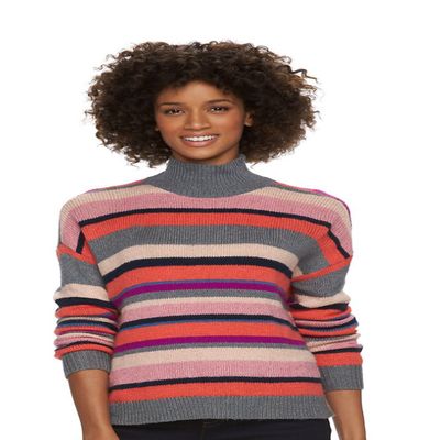Chaps Women's Striped Mockneck Sweater (X-Large, Pink Multi)