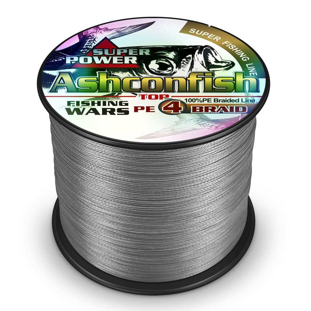 Ashconfish Braided Fishing Line- 4 Strands Super Strong PE Fishing Wire Heavy Tensile for Saltwater & Freshwater Fishing -Abrasion Resistant - Zero Stretch- 1000M/1093Yards 100LB Gray