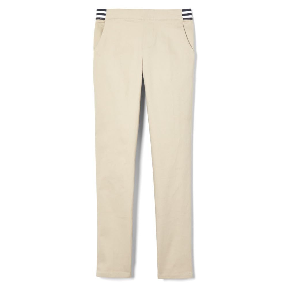 French Toast Girls Pull On Skinny Fit Stretch Pants with Elastic Waist and Pockets, School Uniform for Kids, Khaki, 14.5 Plus
