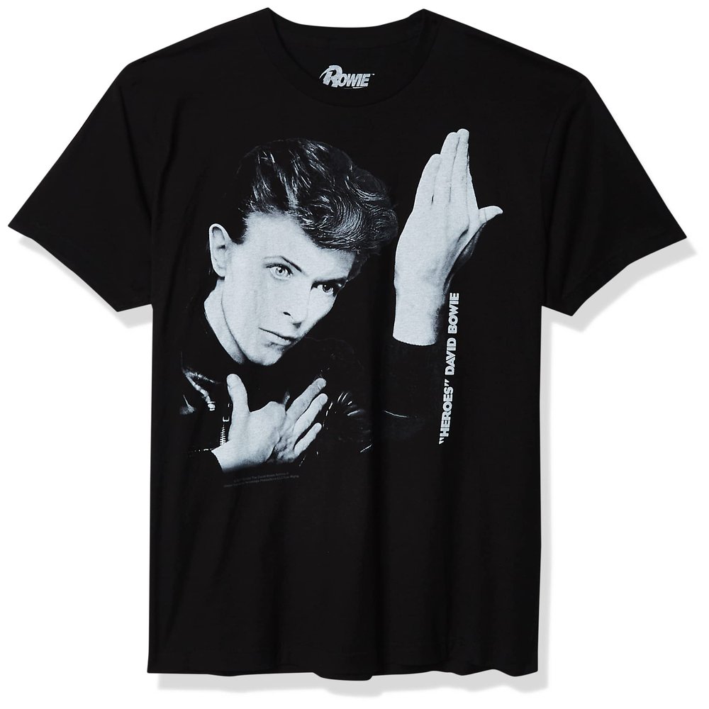Liquid Blue Men's David Bowie Heroes Short Sleeve T-Shirt Shirt, Black, X-Large
