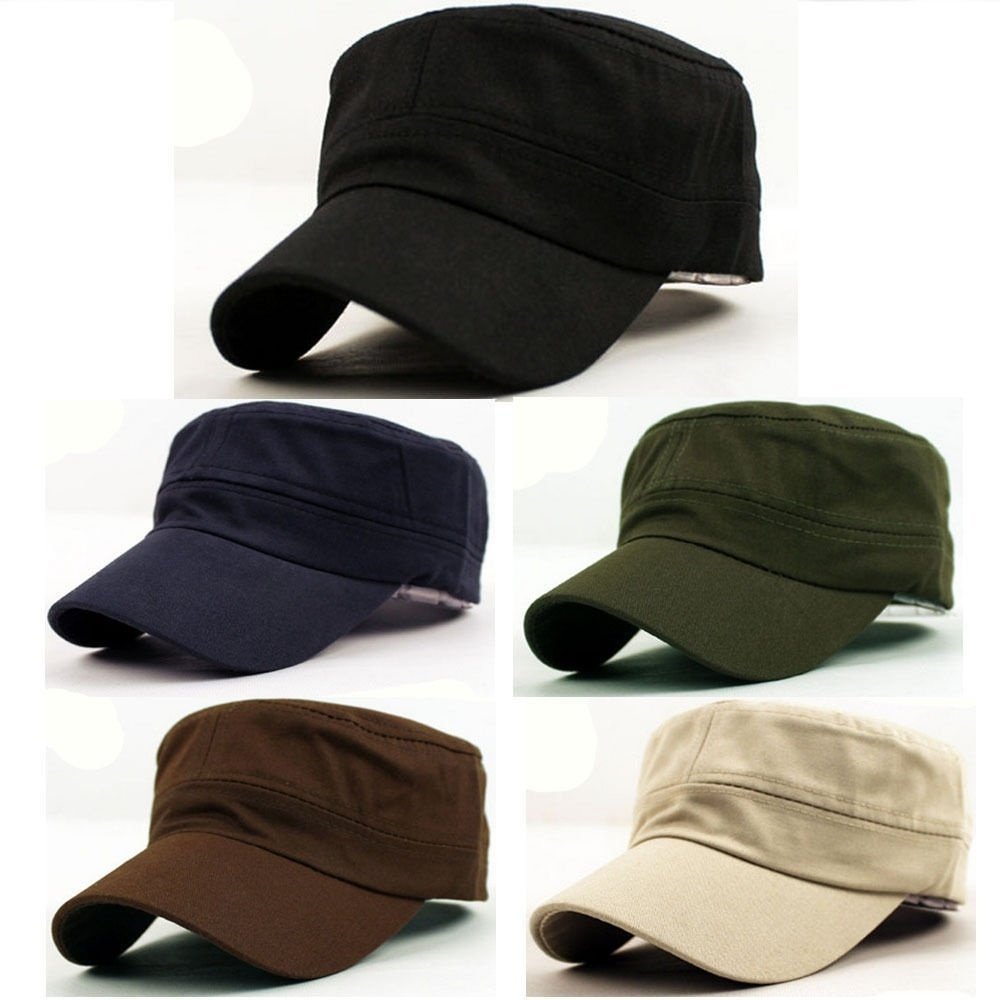 New Classic Plain Vintage Army Military Cadet Style Cotton Cap Hat Adjustablekhaki