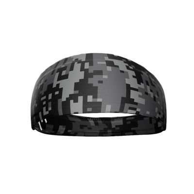 Unisex Headband/Sweatband. Best for Sports, Fitness, Working Out, Yoga. Tapered Design. (Black DIGI CAMO)