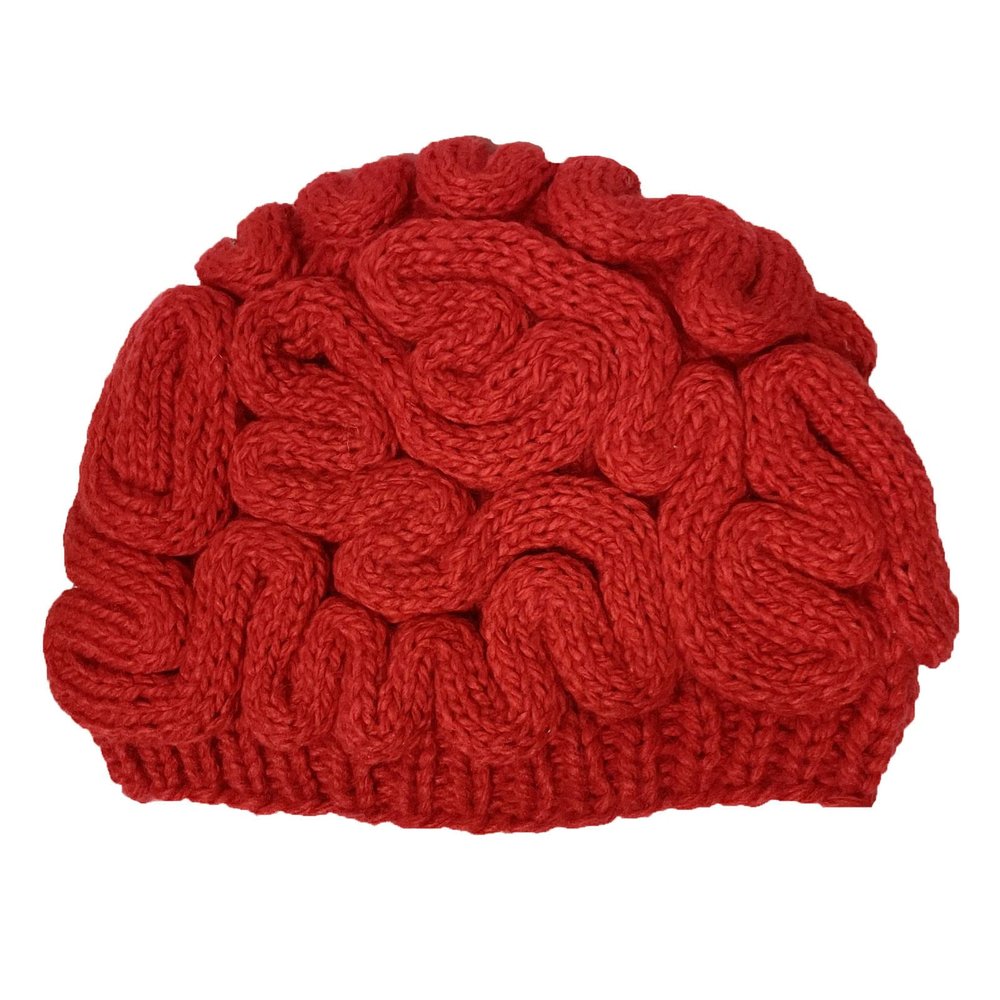 BIBITIME Unisex Handmade Knitted Brain Beanie Cap Halloween Hat (Made to fit Average Adult, Red)