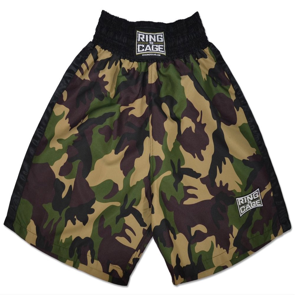 Traditional Boxing Trunks, Camo/Black, Kids and Adult Sizes (Small (Kids 4 to 7 Years))