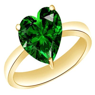 Solitaire Promise Ring for Women Heart Simulated Emerald 925Y Silver-6.5