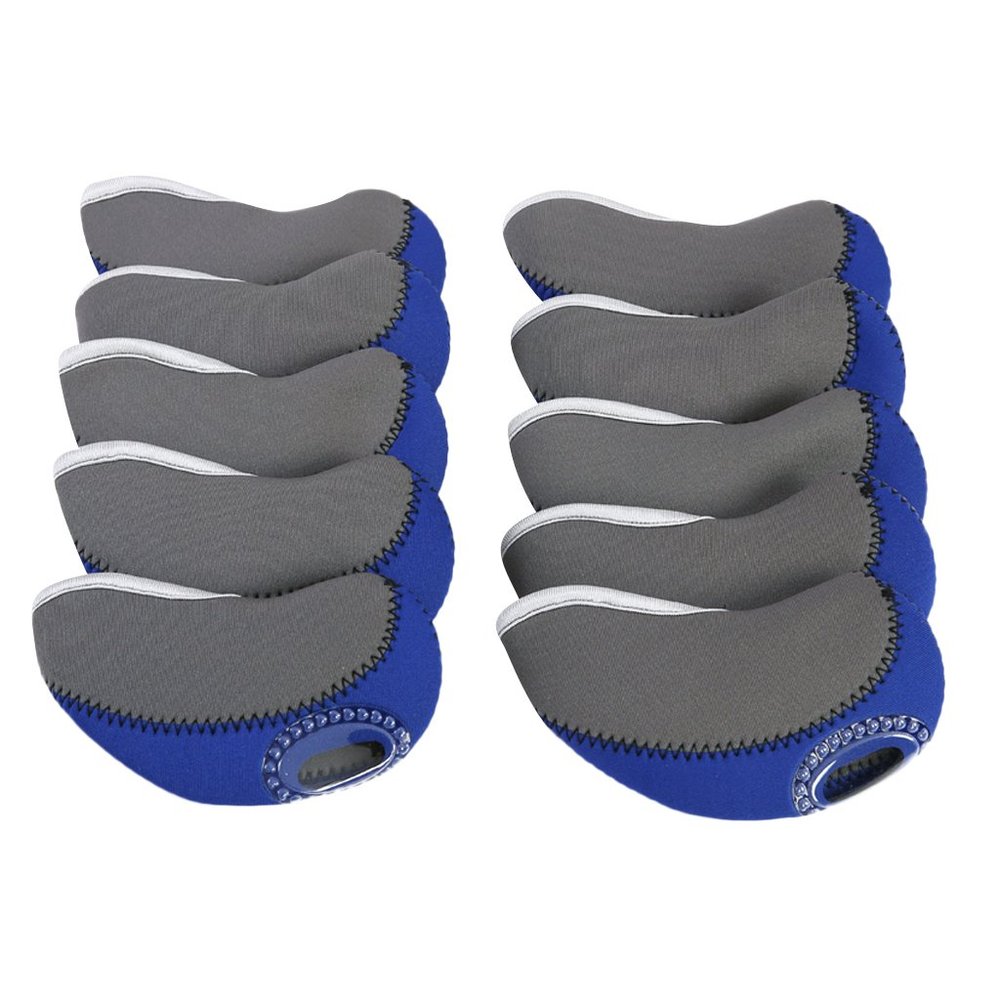 Jili Online 10 Pieces Neoprene Golf Iron Club Transparent Window Head Cover Protection Case Set Dark Blue