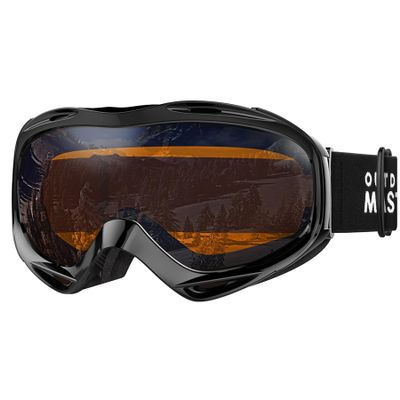 OutdoorMaster OTG Ski Goggles - Over Glasses Ski/Snowboard Goggles for Men, Women & Youth - 100% UV Protection (Black Frame + VLT 24% Orange Lens with REVO Silver)