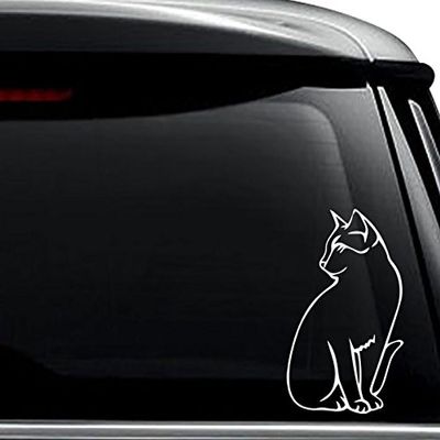 Cat Kitty Sitting Decal Sticker For Use On Laptop, Helmet, Car, Truck, Motorcycle, Windows, Bumper, Wall, and Decor Size- [8 inch] / [20 cm] Tall / Color- Gloss White