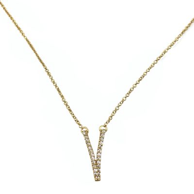 2018 20% OFF V Shaped, Yellow Gold Plated, Cubic Zirconia Pendant Necklace