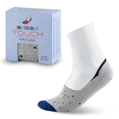 Marcoliani Milano No Show Socks Men - Polka Dot Invisible Touch [Born in Italy & Premium Quality] Inspired by Italian Style | Essence of Cotton - Color Silver Grey