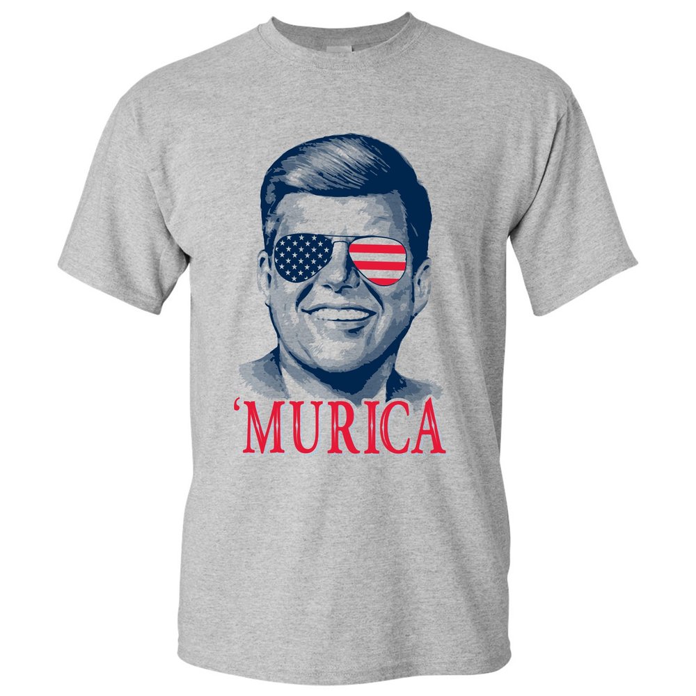 UGP Campus Apparel John F Kennedy Murica - 4th of July Memorial Day Patriotic USA T-Shirt - Medium - Sport Grey