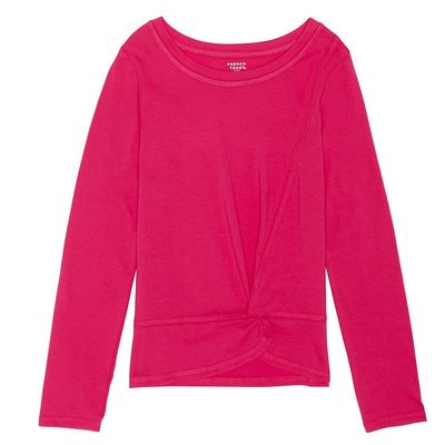 French Toast Little Girls Long Sleeve Front Twist Tee, Fuchsia Burst, 4
