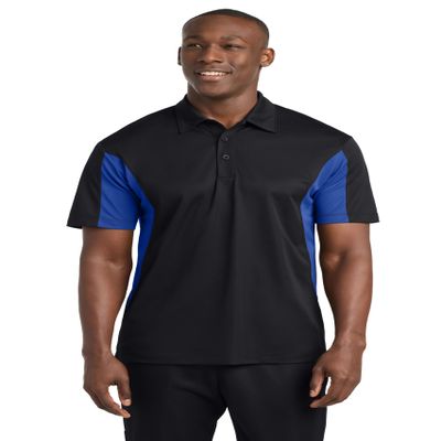 SPORT-TEK Unisex Side Blocked Micropique Sport-Wick Polo, Black/True Royal, 5XL