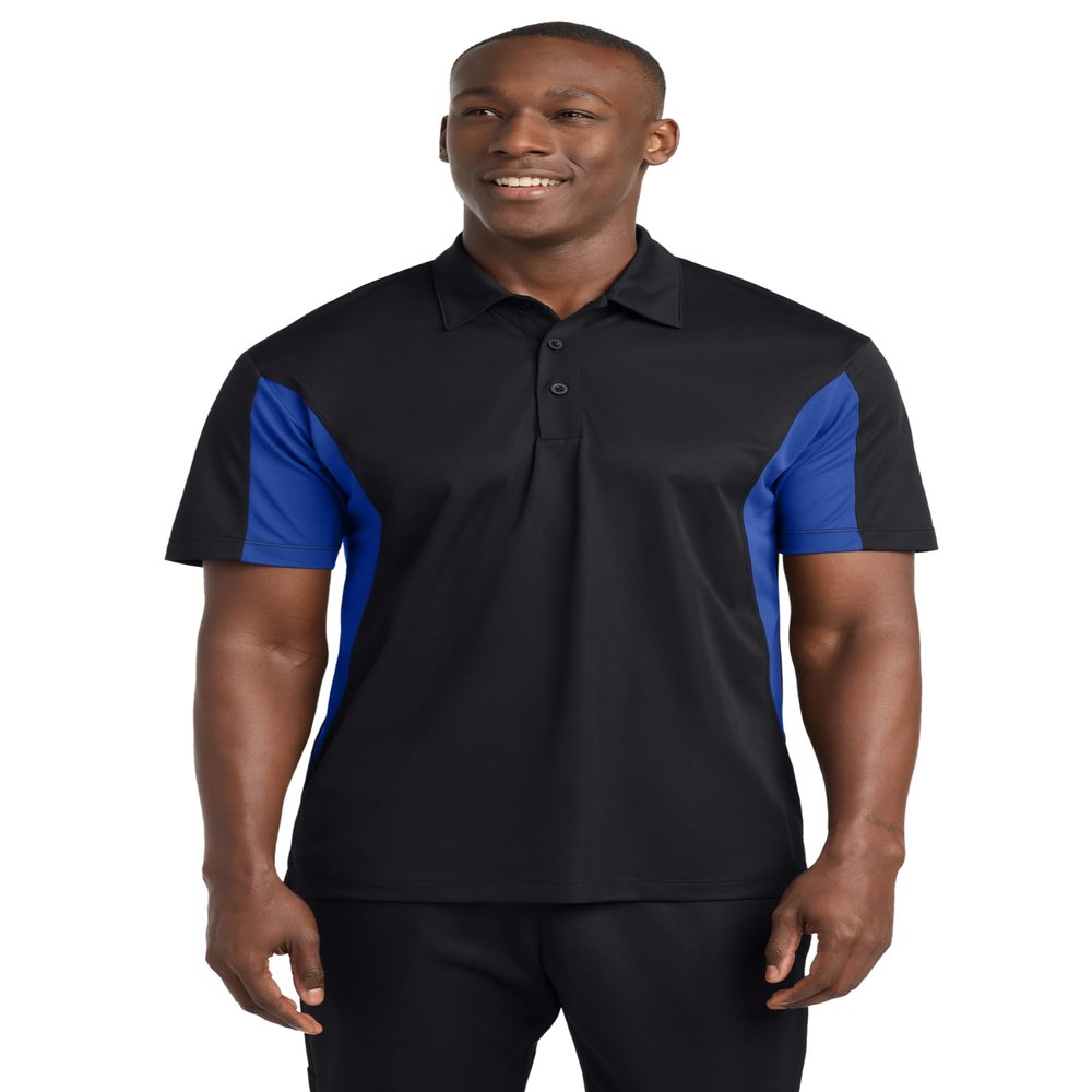 SPORT-TEK Unisex Side Blocked Micropique Sport-Wick Polo, Black/True Royal, 5XL