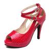 getmorebeauty Women's Red Patent Snake Stripe Ankle Straps Dress Heeled Sandals (US 6, Red Patent) view 1