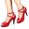 getmorebeauty Women's Red Patent Snake Stripe Ankle Straps Dress Heeled Sandals (US 6, Red Patent) view 2