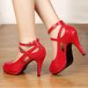 getmorebeauty Women's Red Patent Snake Stripe Ankle Straps Dress Heeled Sandals (US 6, Red Patent) view 3