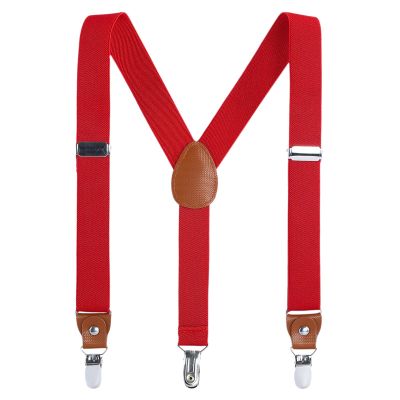 AWAYTR Kids Boys Adults Suspenders - 4 Sizes Sturdy Metal Clips Elastic Adjustable Suspender (27 inches (5 Years-9 Years),Red)