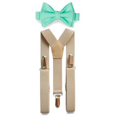 Armoniia Tan Suspenders & Bow Tie Set for Baby Toddler Boy Teen Men (5. Adult (5'8" - 6'8"), Tan Suspenders, Mint Bow Tie)