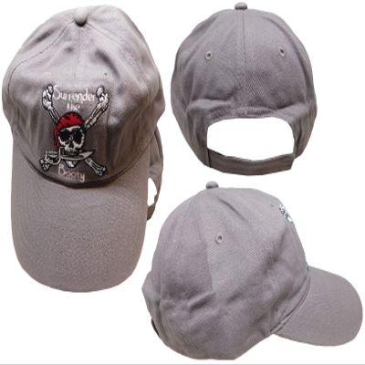 AES Surrender The Booty Pirate Grey Washed Distressed Drab Embroidered Cap Hat