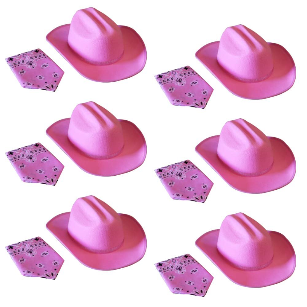 Aeromax Junior Cowboy Hat with Bandanna 6 piece party pack, Pink Sparkle.