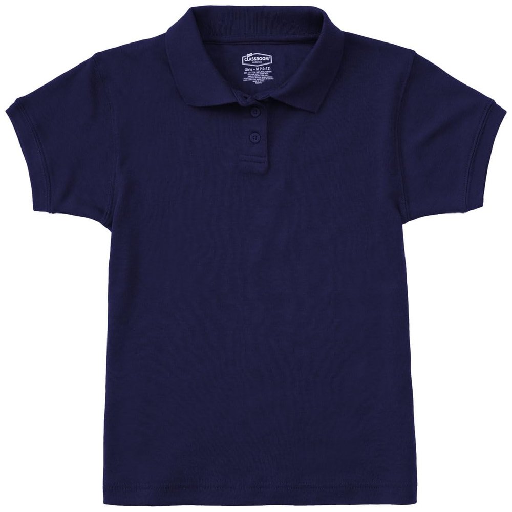Classroom Big Girl's Big Girls Short Sleeve Fitted Interlock Polo Shirt, sos Navy Blue, S