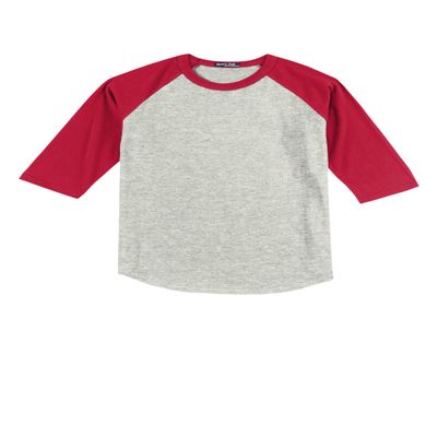 SPORT-TEK Youth Colorblock Raglan Jersey | 3/4 Sleeve Sporty T-Shirt for Boys & Girls, Relaxed Fit Cotton Tee for Kids Heather Grey/Red