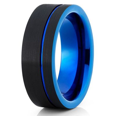 Blue Tungsten Wedding Ring,Black Tungsten Wedding Band,Anniversary Ring,8mm Wedding Ring,Tungsten Carbide Ring,Anniversary Ring,Engagement Ring,Comfort Fit
