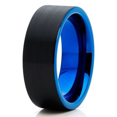 Blue Tungsten Wedding Ring,Blue Tungsten Ring,Black Tungsten,Men & Women,Black Tungsten Band