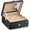 Glenor Co Ring Organizer Box - 108 Slot Classic Jewelry Display Holder - 2 Storage Trays with Modern Buckle Closure, Large Mirror - Holds Rings and Cufflinks - PU Leather Case - Black view 4