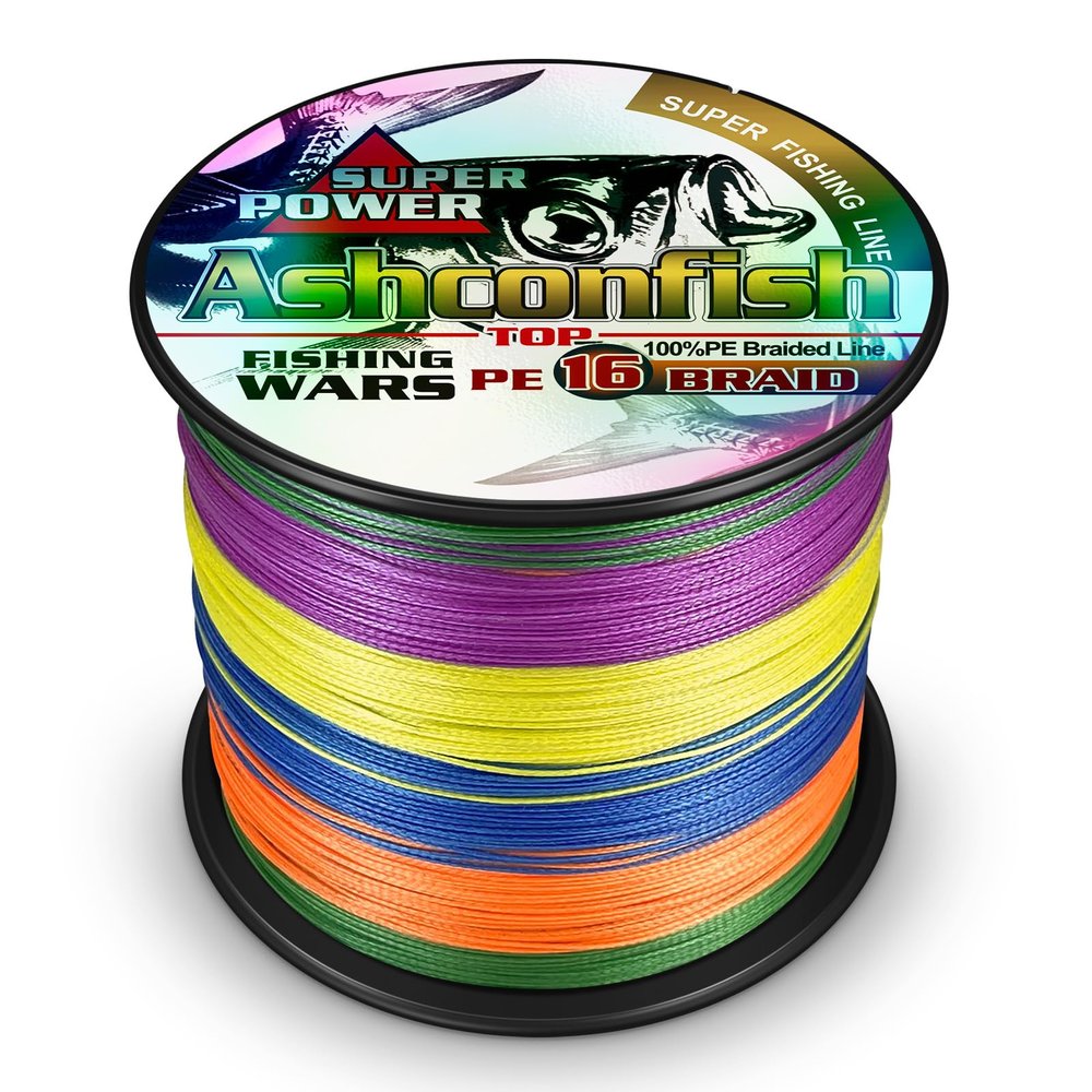 Ashconfish Braided Fishing Line-16 Strands Hollow Core Fishing Wire 1000M/1093Yards 30LB Abrasion Resistant Incredible Superline Zero Stretch Ultrathin Diameter Woven Thread Multi-Color