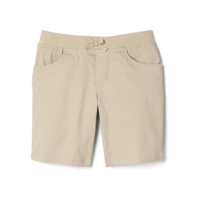 French Toast Girls' Pull-On Tie Front Stretch Twill Short, Khaki, 12