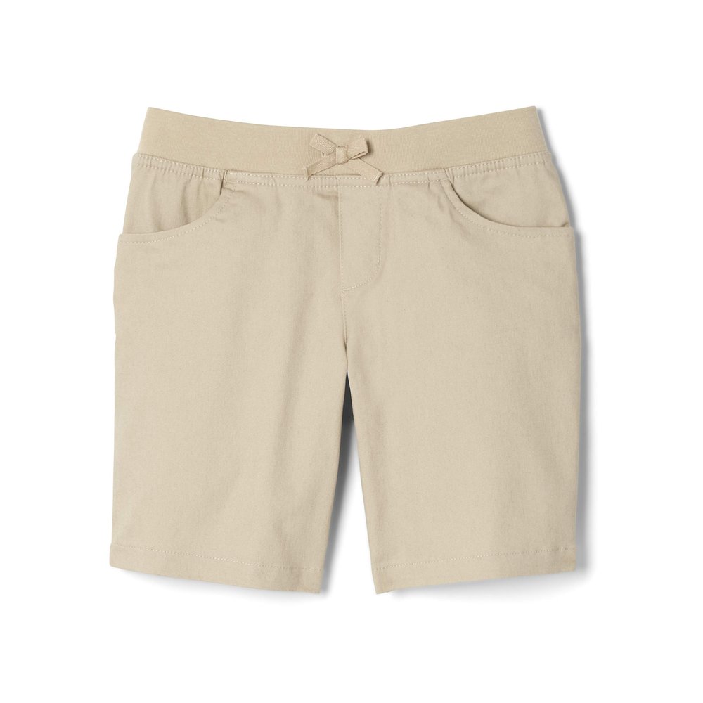 French Toast Girls' Pull-On Tie Front Stretch Twill Short, Khaki, 12
