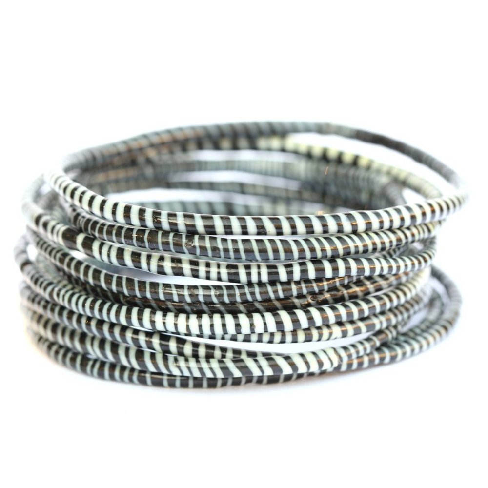 10 Black and White Recycled Flip Flop Bracelets Hand Made in Africa