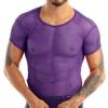 iiniim Men's Fitted Short Sleeve Muscle Top T-Shirt Workout See Thru Undershirt Grid Mesh Fishnet Clubwear Purple XL view 1