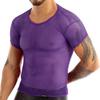 iiniim Men's Fitted Short Sleeve Muscle Top T-Shirt Workout See Thru Undershirt Grid Mesh Fishnet Clubwear Purple XL view 2