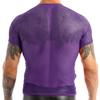 iiniim Men's Fitted Short Sleeve Muscle Top T-Shirt Workout See Thru Undershirt Grid Mesh Fishnet Clubwear Purple XL view 3